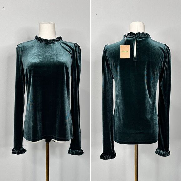 Boden Velvet Ruffle Mock Neck Top Green T1496 NWT 6 Holidays Whimsigoth Romantic - Picture 4 of 11